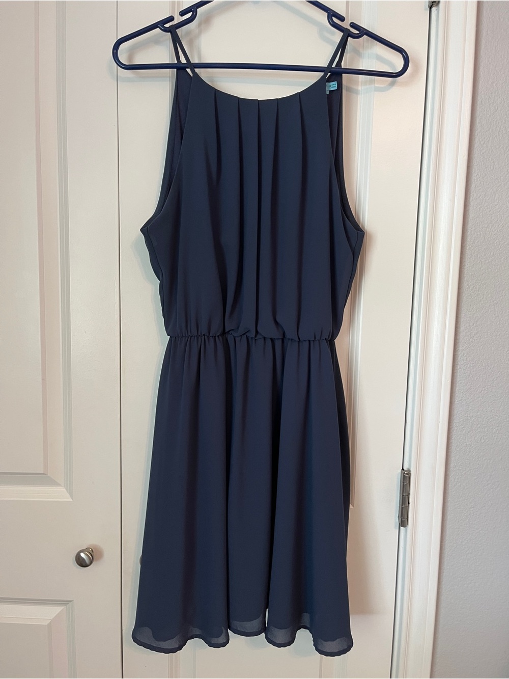 dina be Navy Blue Pleated Waist Mini Dress